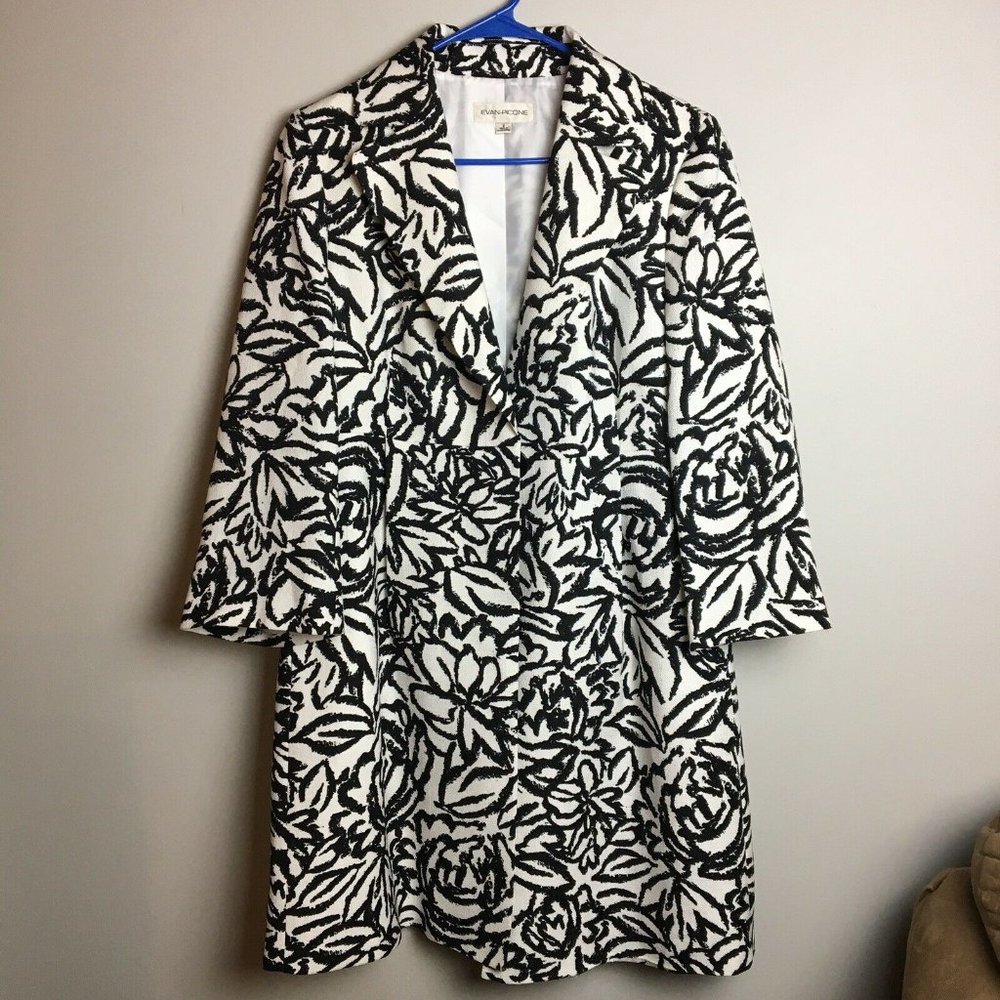 Evan Picone Womens Size 8 Black White Floral Coat